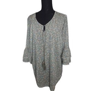 CJ Banks Green Print Flutter Sleeve Pullover Bouse Size 16/18W 1X